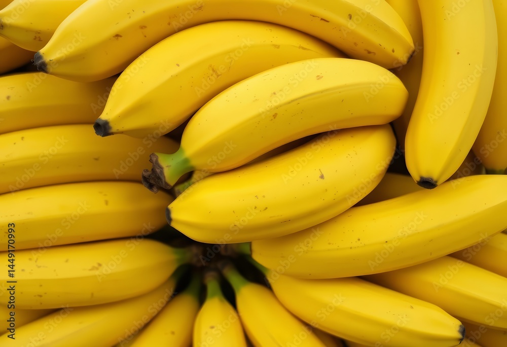 Close-up of ripe yellow bananas, piled high, showing skin texture, vitamin, sweet Close-up of ripe yellow bananas, piled high, showing skin texture, vitamin, sweet