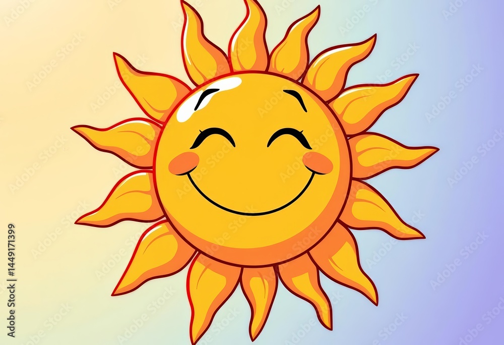 Smiling cartoon sun with a blank greeting card, optimism, design element Smiling cartoon sun with a blank greeting card, optimism, design element