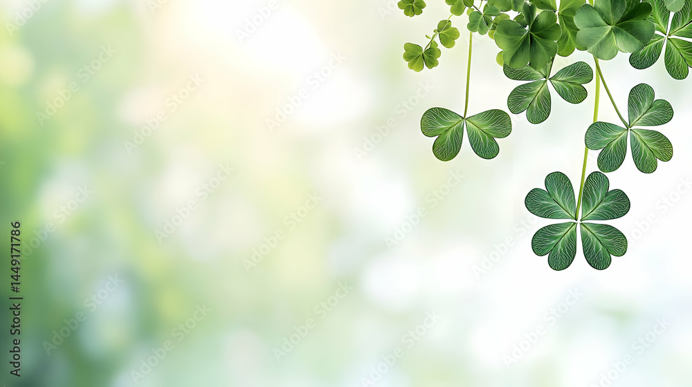 Fototapeta premium Delicate Clover Leaves Against Soft Green Background