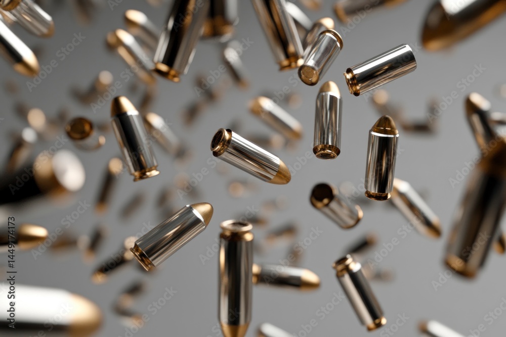Floating Ammunition Bullets in Mid-air Showing Power and Precision Concept Floating Ammunition Bullets in Mid-air Showing Power and Precision Concept