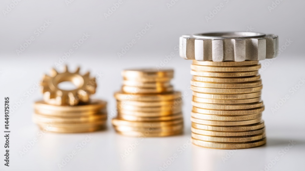 A stack of coins representing exponential tech economy investing in a conceptual visual display of financial growth