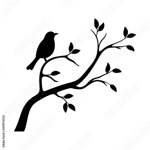 Bird silhouette on tree branch vector illustration for nature art design and decoration element isolated object