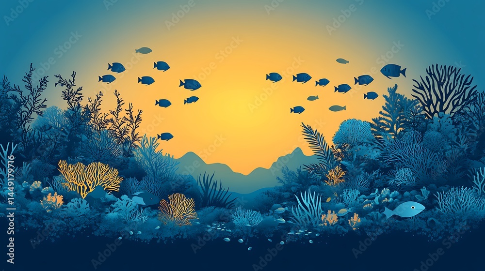 Naklejka premium Underwater landscape with fish and corals