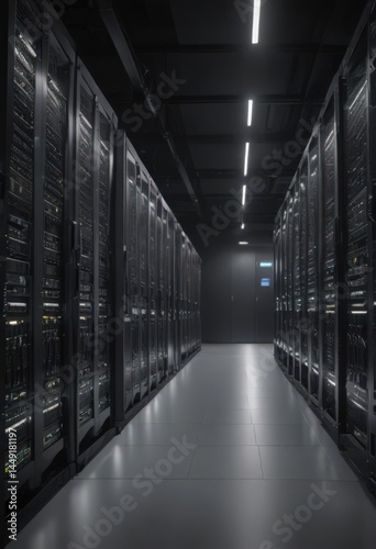 Rows of humming servers in a modern data center, server rack, rack