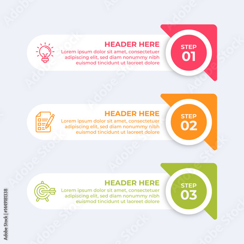 Threestep process with headers and descriptions.