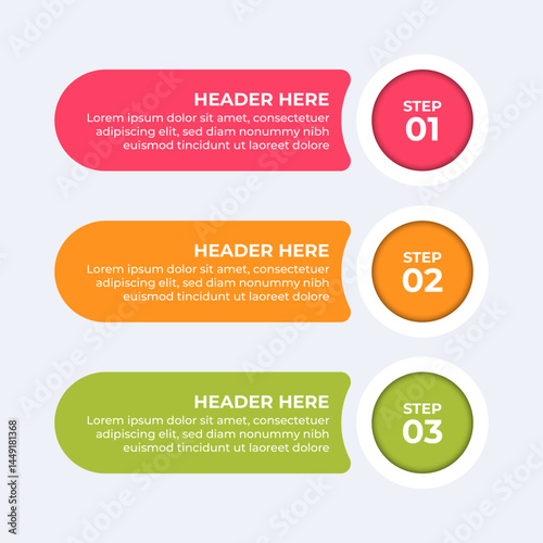 Threestep process with headers and descriptions.
