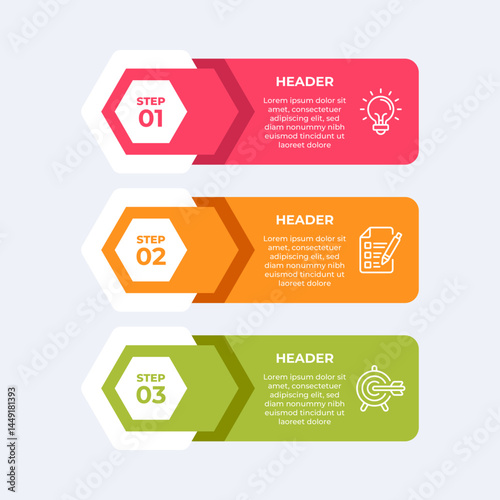 Threestep process with headers and descriptions.