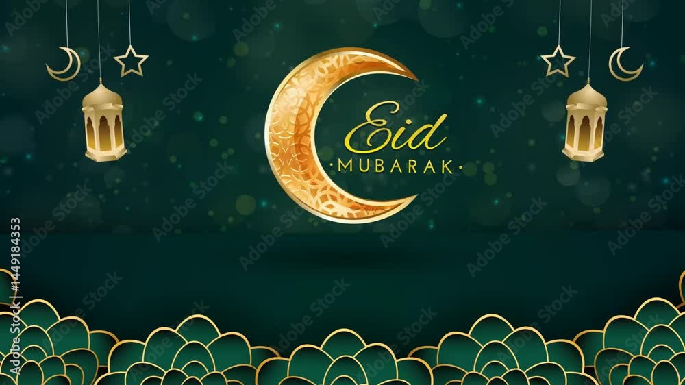 Eid mubarak motion graphic video template with lantern islamic ornament and abstract background design