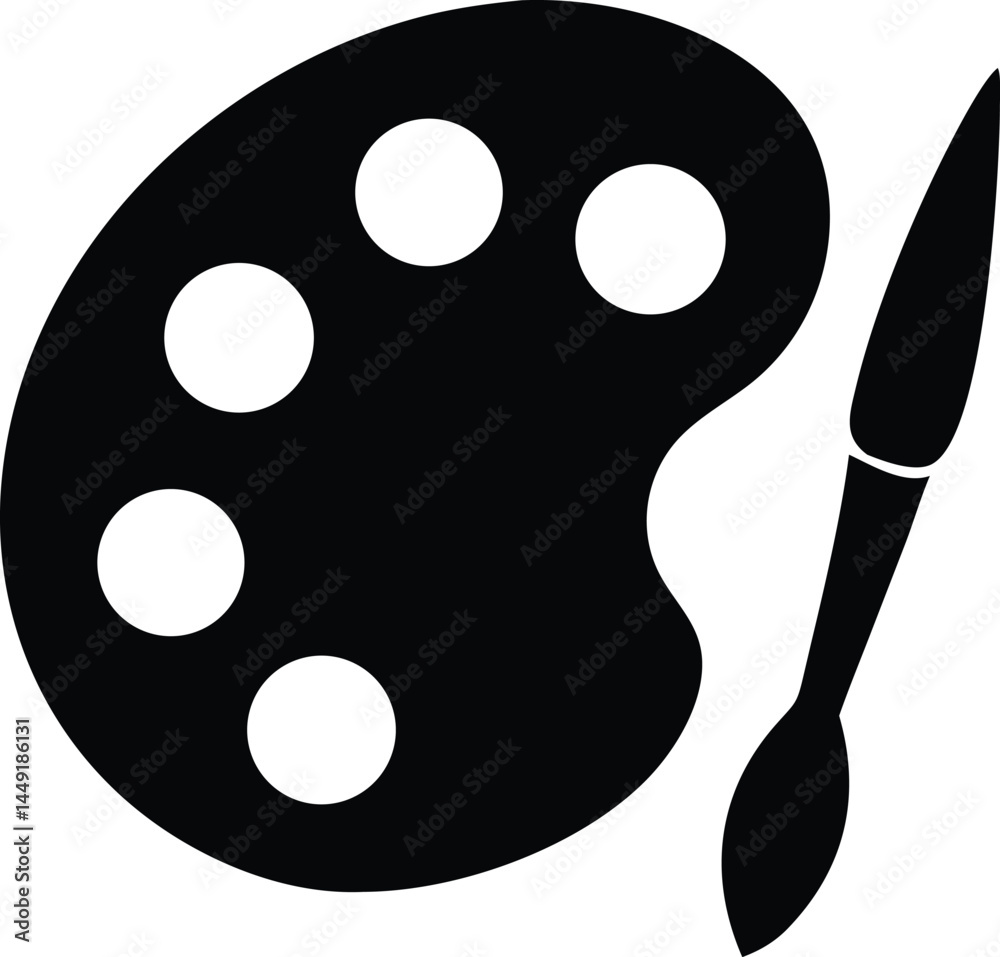 Obraz premium A black artist palette and paintbrush are presented on a clean white background