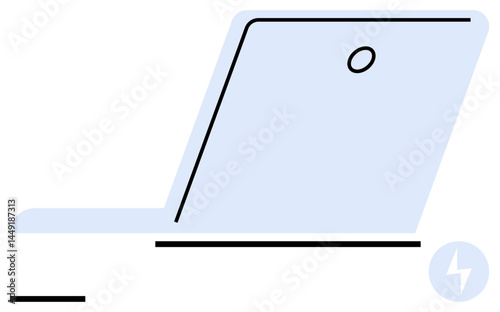 Open laptop with sleek, clean lines and a simple design style. Ideal for technology, innovation, digital work, remote productivity, minimalism, online education, simple landing page