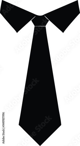 A black tie and shirt collar present a formal attire symbol over white