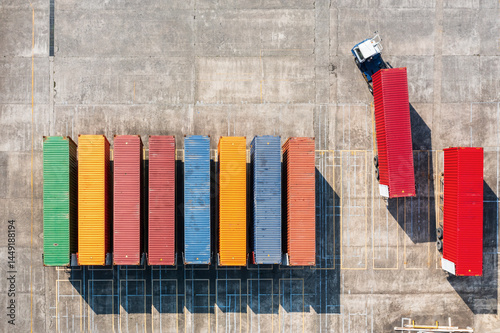 Colorful Shipping Containers Aerial View at Freight Yard