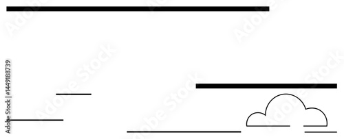 Abstract composition of black horizontal lines and cloud outline. Ideal for simplicity, minimalism, abstract art, calm, balance, nature interpretations, modern design. Flat simple metaphor