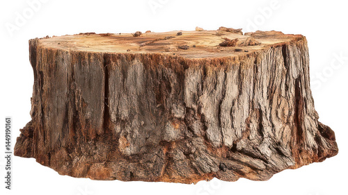 Rough Bark Tree Stump Slice Isolated on Clean White Background