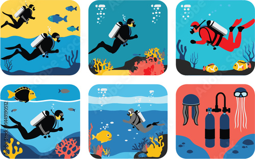 vector illustration of a set of Diver 
