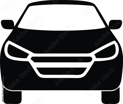 A simple black automobile icon displays its front isolated over the white background