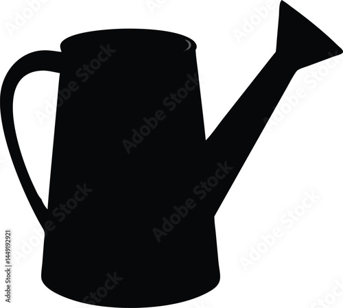 A simple black watering can stands alone, its form distinct and clear