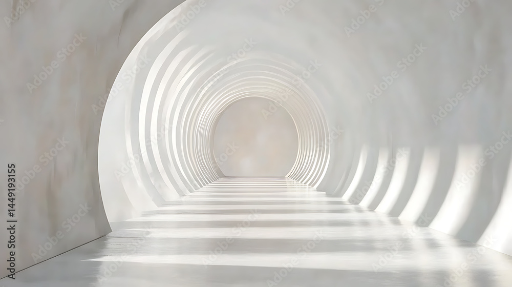 Fototapeta premium Modern architectural space minimalist tunnel interior white environment abstract design inspirational viewpoint