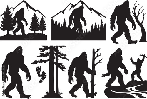 "Bigfoot Silhouette Vector Set – Sasquatch, Forest,