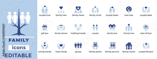 Editable family vector icons perfect for parenting, relationships, lifestyle, healthcare, and community-based designs