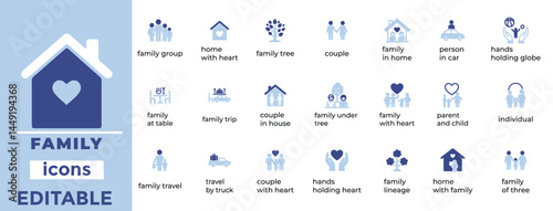Editable family vector icons perfect for parenting, relationships, lifestyle, healthcare, and community-based designs