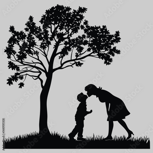 child kissing mother silhouette vector design art and illustration