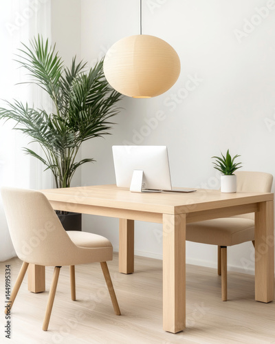Light, airy, modern workspace with natural elements