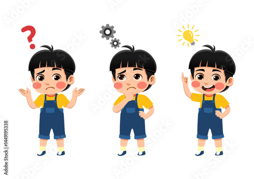 happy cute children searches idea process illustration