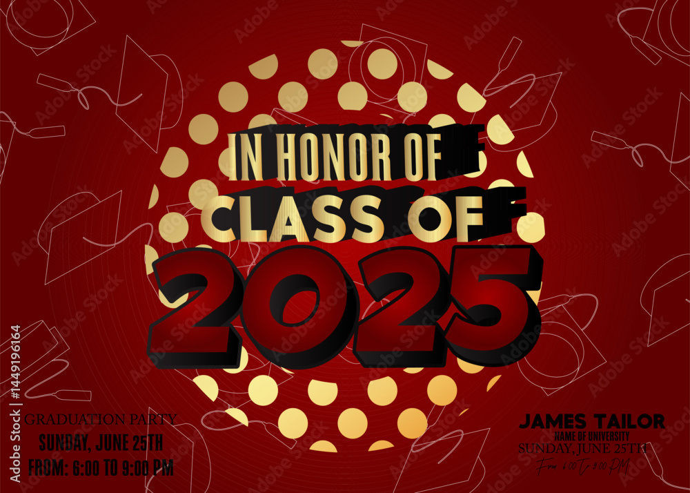 Obraz premium Class of 2025 Graduation design template. Vintage party invitation, congratulation event, greeting card. Vector high school or college graduate poster.