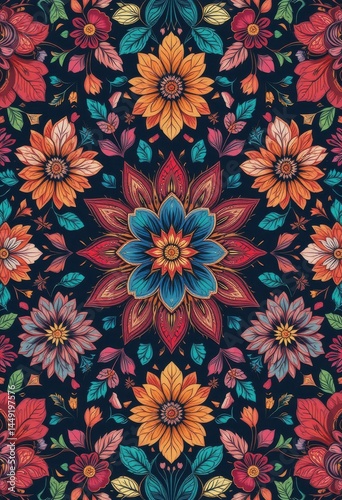 Vibrant Mandala of Flowers: A Kaleidoscope of Colors and intricate patterns