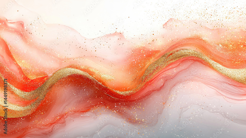 Obraz premium Abstract fluid art with flowing coral and gold