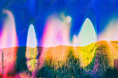 colorful psychedlic film photos of wildflowers held against blue sky