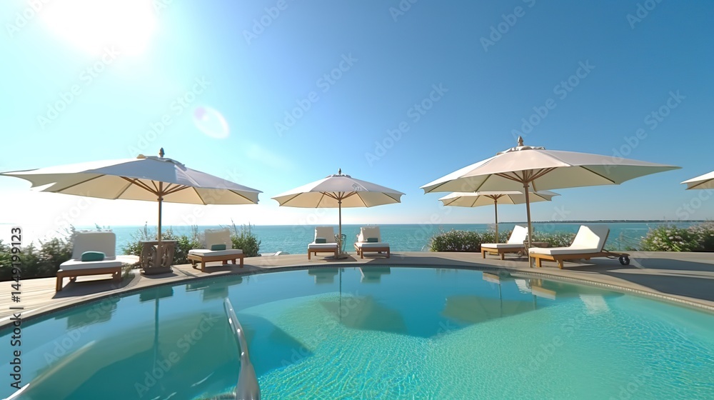 Fototapeta premium Luxury Poolside Oasis with Stunning Sea Views