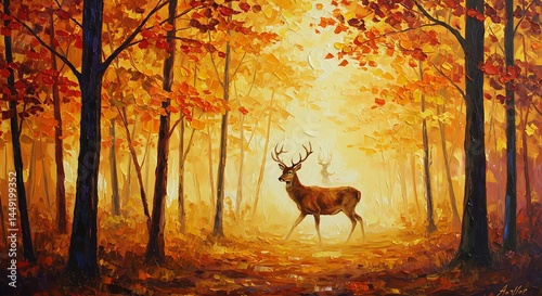 Majestic Deer in Glowing Autumn Forest