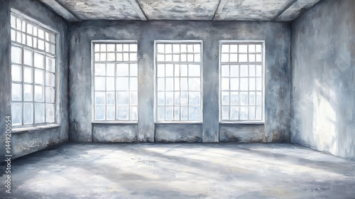 Empty industrial room with windows