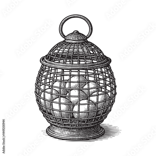 vintage egg basket woodcut engraving vector illustration