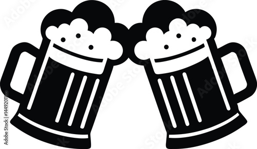 Two clinking beer mugs silhouette, Beer mug vector illustration