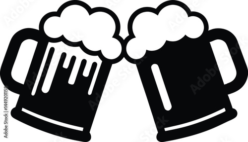 Two clinking beer mugs silhouette, Beer mug vector illustration