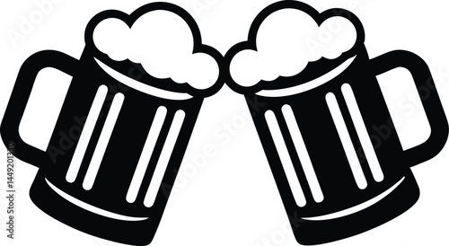 Two clinking beer mugs silhouette, Beer mug vector illustration