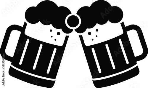 Two clinking beer mugs silhouette, Beer mug vector illustration