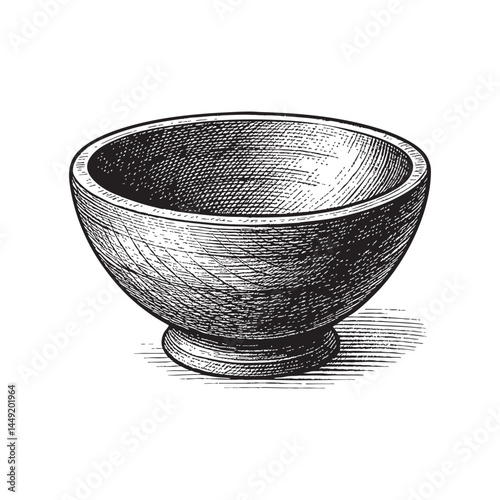 wooden bowl woodcut engraving vector illustration