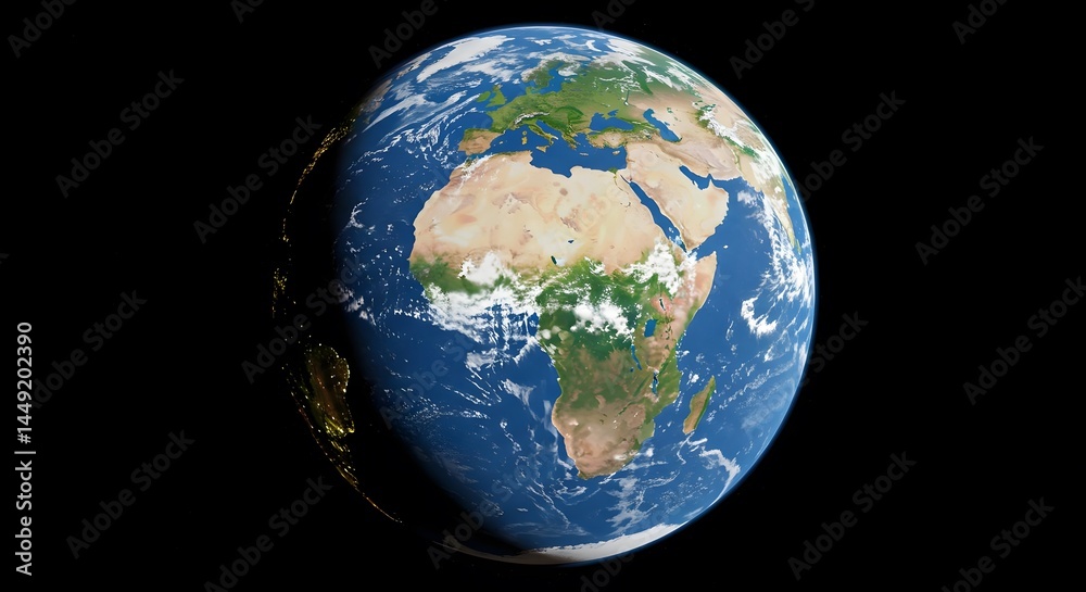 Earth From Space View Showing Africa and Europe with City Lights Earth From Space View Showing Africa and Europe with City Lights