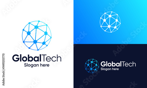 Globe ​​tech logo design. Abstract globe vector design with technology system connection style graphic icon symbol