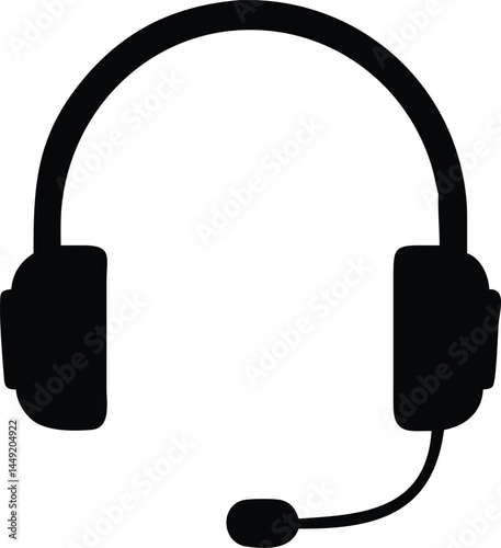 Isolated black headset with microphone shows customer service equipment on a white background