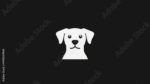 A simple white dog icon on a black background, featuring a cute and friendly expression.