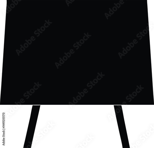 Isolated black silhouette displays a standing rectangle board with two short legs below, simple yet bold