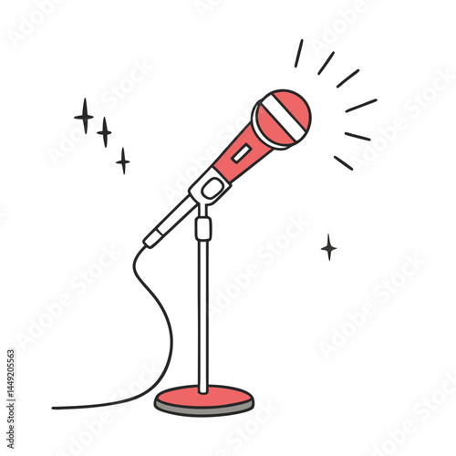 Singing Microphone Shining with Sparkles on White Background  