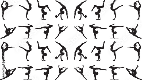 Gymnastics Silhouette Acrobat Silhouette Collection Female ballet Little Gymnast Silhouettes Multiple silhouettes of a ballet Collection Happy women jumping Gymnast on balance beam Multiple silhouett