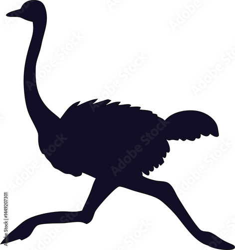 Black ostrich silhouette running vector icon. Clean illustration on a white background, ideal for wildlife graphics, nature-themed designs, and animal clipart.