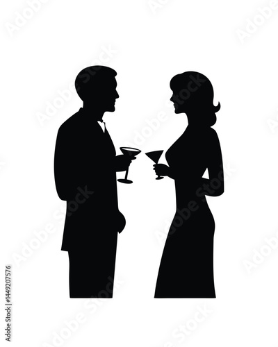 Silhouette of couple holding cocktails at a formal cocktail party